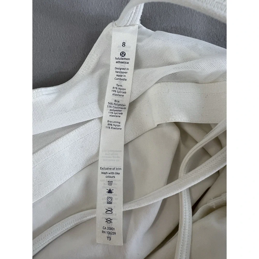 Lululemon Womens White Tank‎ Top Sz 8 Gym Training